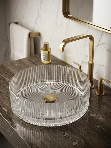 Clear Ribbed Glass Countertop Basin / Bathroom Sink