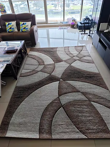 Large modern geometric area rug - neutral beige and brown, good condition