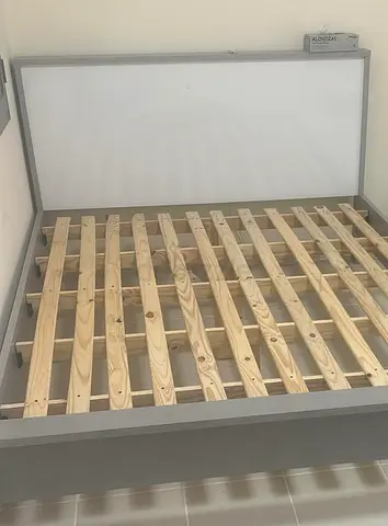 Queen size platform bed frame with slats - grey 160*200