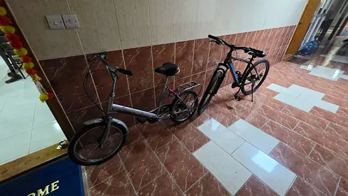 Two bicycles - adult mountain bike and folding commuter bike, good working condition