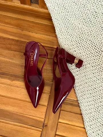 Chanel Burgundy Patent Leather Pointed Slingback Heels