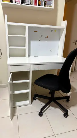 Study table with fitted shelf and chair