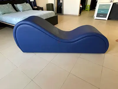 Modern Curved Lounge Chaise / Tantra Sofa in Blue Faux Leather