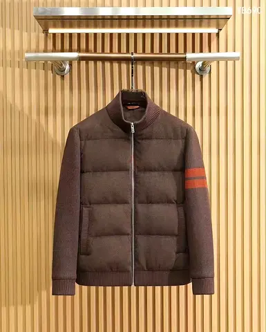 Zegna Brown ribbed knit men's bomber jacket