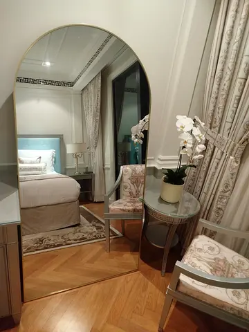 Large Full-Length Arched Floor Mirror with Gold Trim