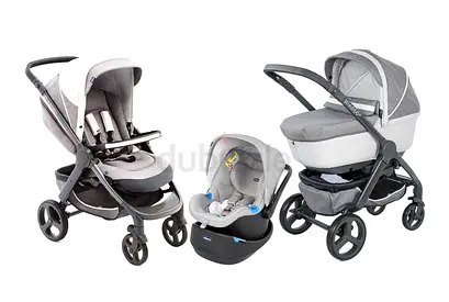 Commander Recline travel system with carrycot and infant car seat - cream colour with accessories