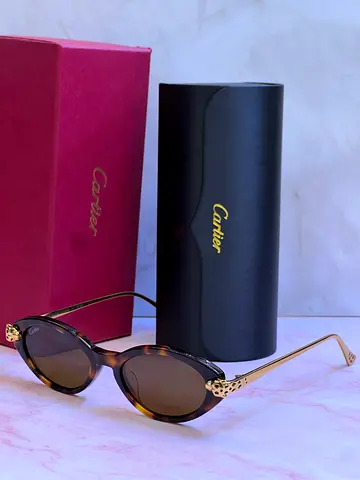 Cartier Style Leopard Accent Tortoiseshell Sunglasses with Case