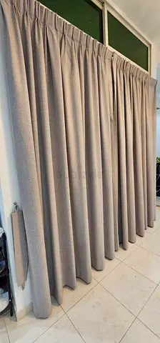 Used full-length beige fabric curtains - set (ready to hang)