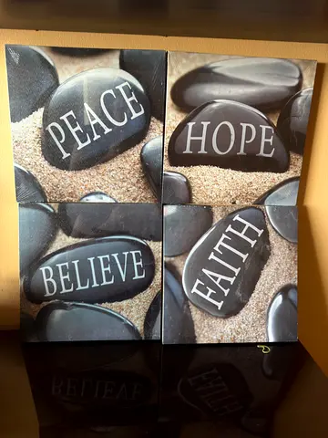 Set of 4Decorative Inspirational Stone Canvases — HOPE FAITH PEACE BELIEVE