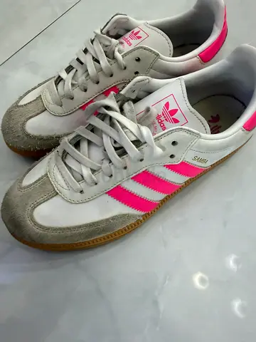 Used Adidas Samba white-pink sneakers, size approx EU 37.5
