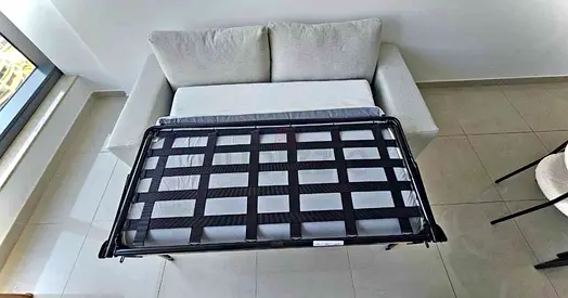 Light beige 2-seater sofa bed with pull-out mattress - good condition vimle
