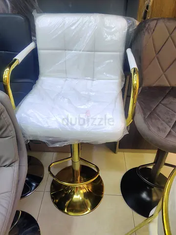 White faux leather bar stool with gold frame (new, wrapped)