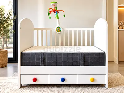 Baby Cot (Crib) + Customized Englander Mattress + Chicco Music & Light Projector |