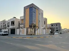 Brand-new corner villa for sale in Al Amerah, Ajman; features 5 master bedrooms, sophisticated desig