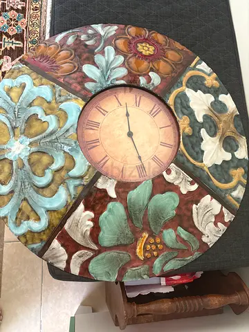 Decorative Round Wall Clock with Hand-Painted Floral Panels metal