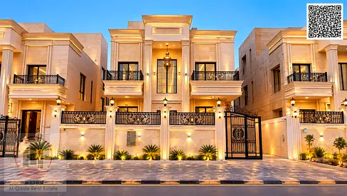 Classic G+1+R villa for sale in Al Helio 1, Ajman; fully stone-clad façade.