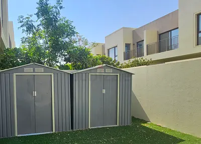 Pair of Outdoor Metal Garden Storage Sheds - Grey, Good Condition