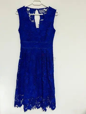 Royal blue lace sleeveless midi dress, size M