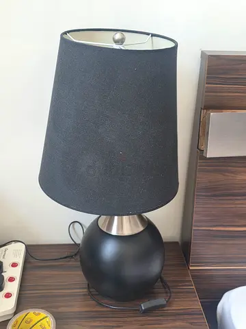 Black Table Lamp with Fabric Shade and Metal Base