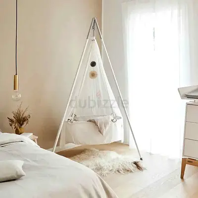 Freestanding Hanging Leander Cradle with Canopy - Neutral White