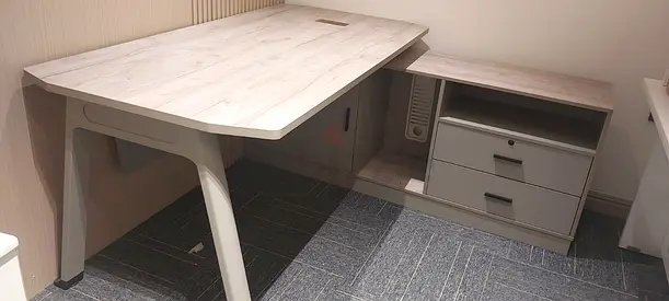L-shaped Office Desk with Drawer Unit - Light Wood Finish