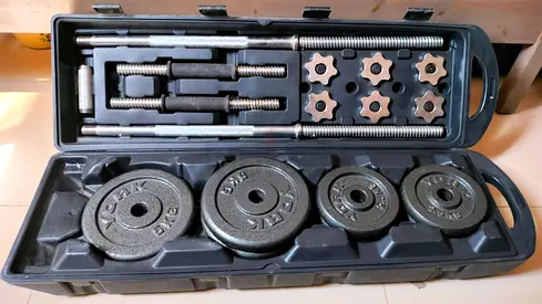 Adjustable Dumbbell Set with Plates and Bars in Carry Case