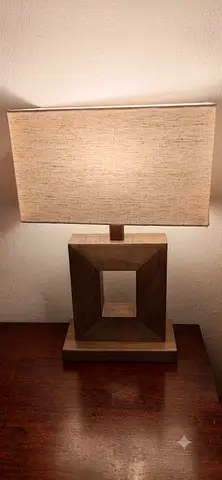 2 Modern geometric wooden table lamp with rectangular fabric shade each one 100