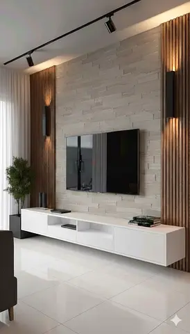 Wall-mounted modern TV cabinet with storage - white floating console