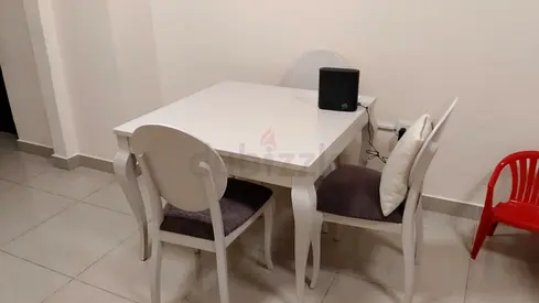 White wooden dining table with 2 chairs - compact set