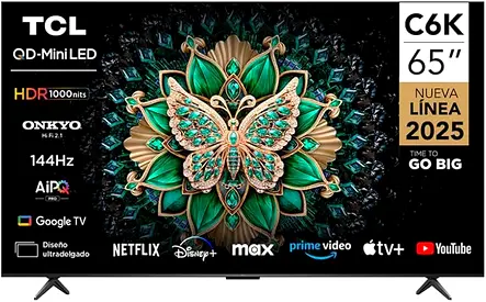 TCL 65 inch TV Android Smart QLED Mini LED - 4K - 144Hz, 65C6K