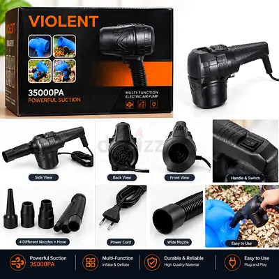 35000Pa Electric Air Pump – Powerful Inflator & Deflator with 4 Nozzles + Hose