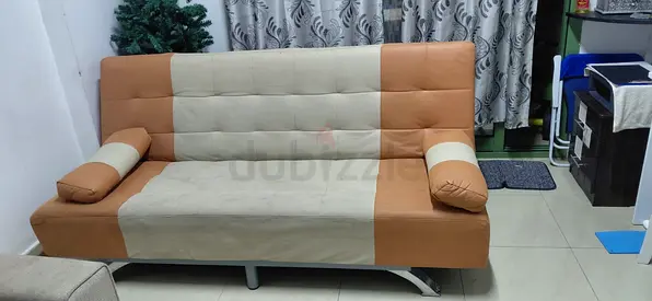 Used 3-Seater Convertible Sofa Bed - Beige & Orange