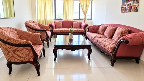 Traditional elegant sofa set with matching cushions- 3 seater+ 3 seater and 2 seater