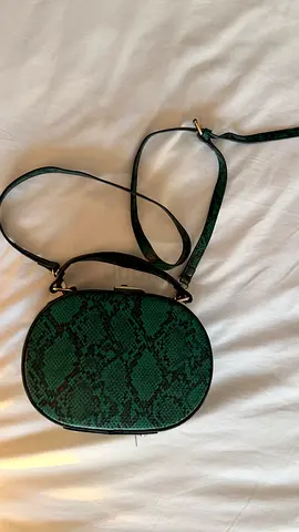 Green Snake-Print Oval Crossbody Bag