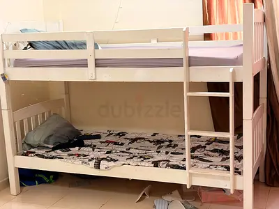 White Wooden Bunk Bed - Sturdy Double Decker, Good Condition