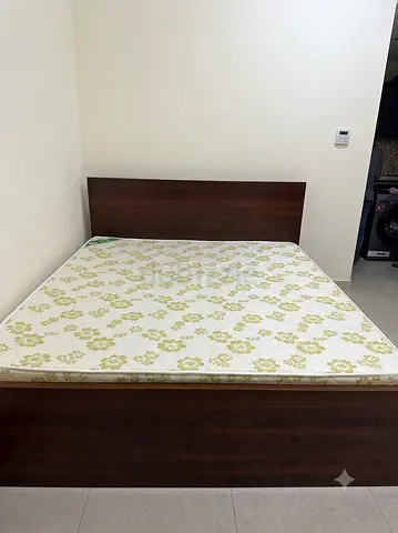 Wooden Double Bed Frame with Mattress - Good Condition