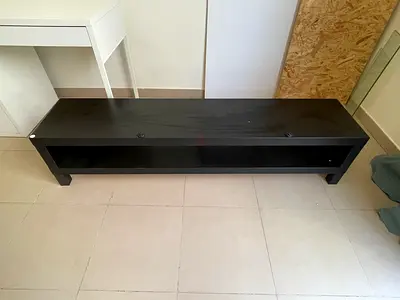 Low black TV stand / media console with open shelf