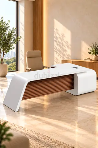 White L-Shaped Executive Desk with Movable Drawer in Dubai