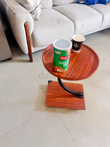 Wooden Side Table with Curved Metal Support