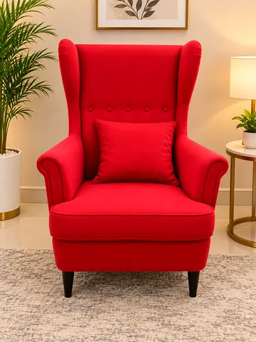Red Wingback Accent Chair with Cushion - Good Condition