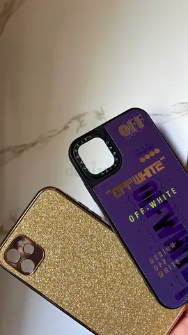 Two iPhone protective cases (glitter gold + Off-White style purple)