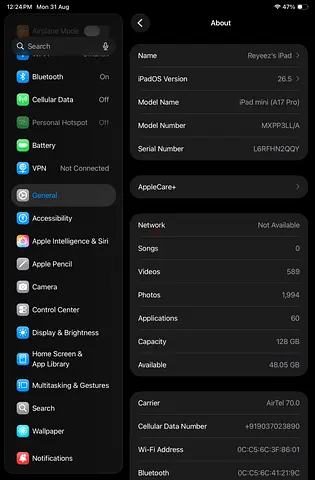 iPad Mini (7th Gen) Space Gray with Original Box wifi+Cellular