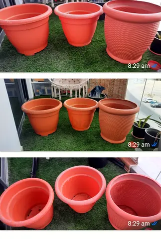 Set of 3 Large Terracotta Plastic Plant Pots — Good Condition