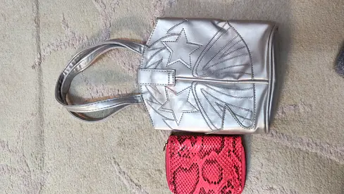 Silver star-stitched tote bag