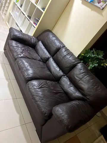 Used brown leather 3-seater sofa in good condition