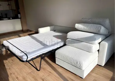 Light beige fabric sofa bed with chaise lounge  good condition ikea vimle