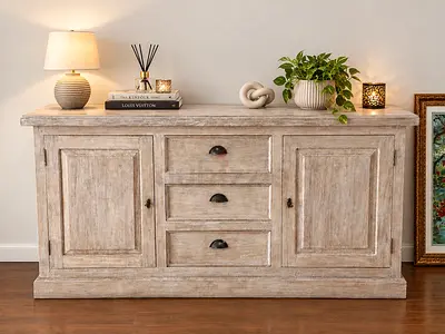 Pottery barn Solid Wood Sideboard / Buffet Cabinet in Distressed White Finish