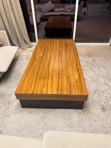 Large Custom-Made Coffee Table 180x90cm – Wood Finish & Black Base