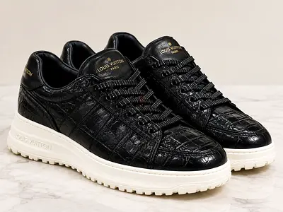 Black Louis Vuitton low-top crocodile-embossed leather sneakers, size EU (please confirm)