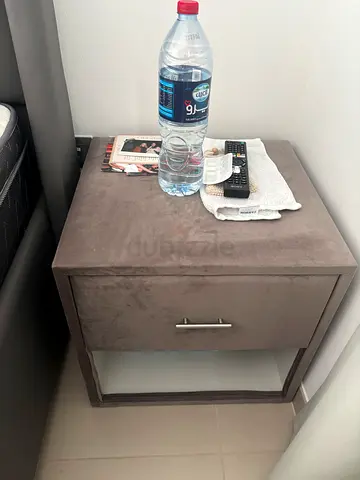 Small grey bedside nightstand with drawer - good condition